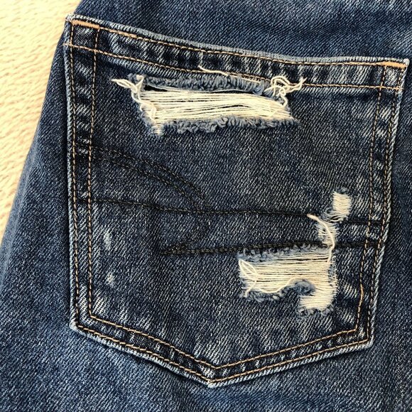 American Eagle Womens Mom Jeans Size 0 Denim Relaxed Distressed Straight Leg - Picture 12 of 16